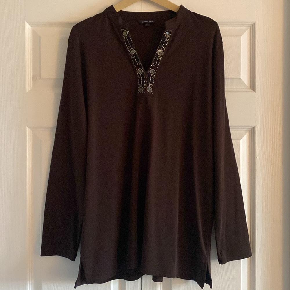 Lands’ End Brown Tunic w/ Beaded Details - Size XLarge